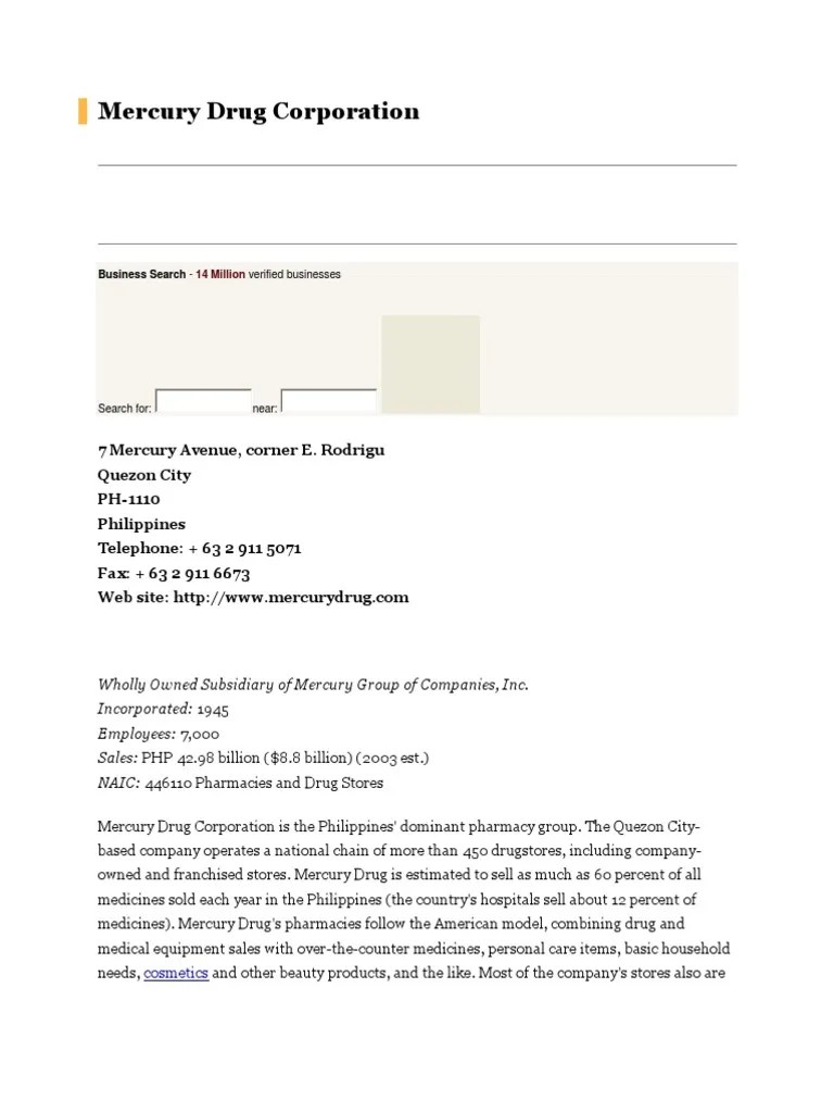 Mercury Drug Corporation Pharmaceutical Drug Pharmacy