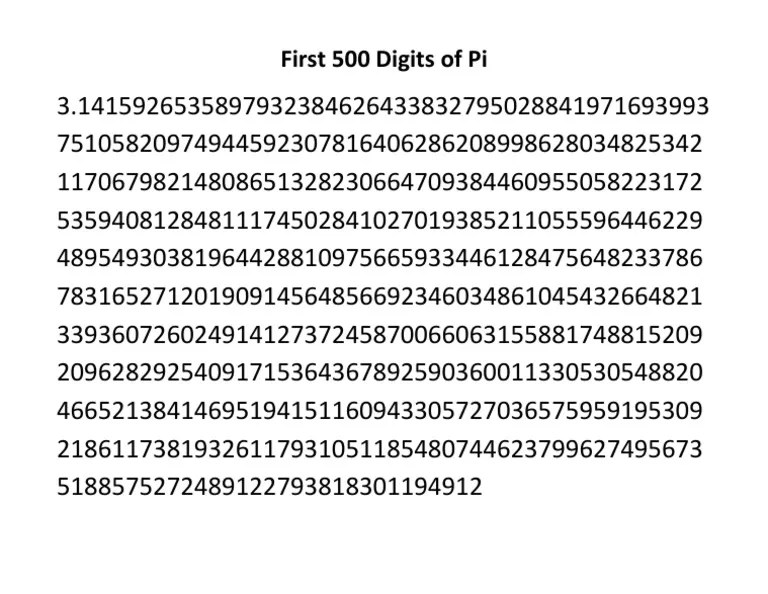 First 500 Digits of Pi PDF Technology & Engineering