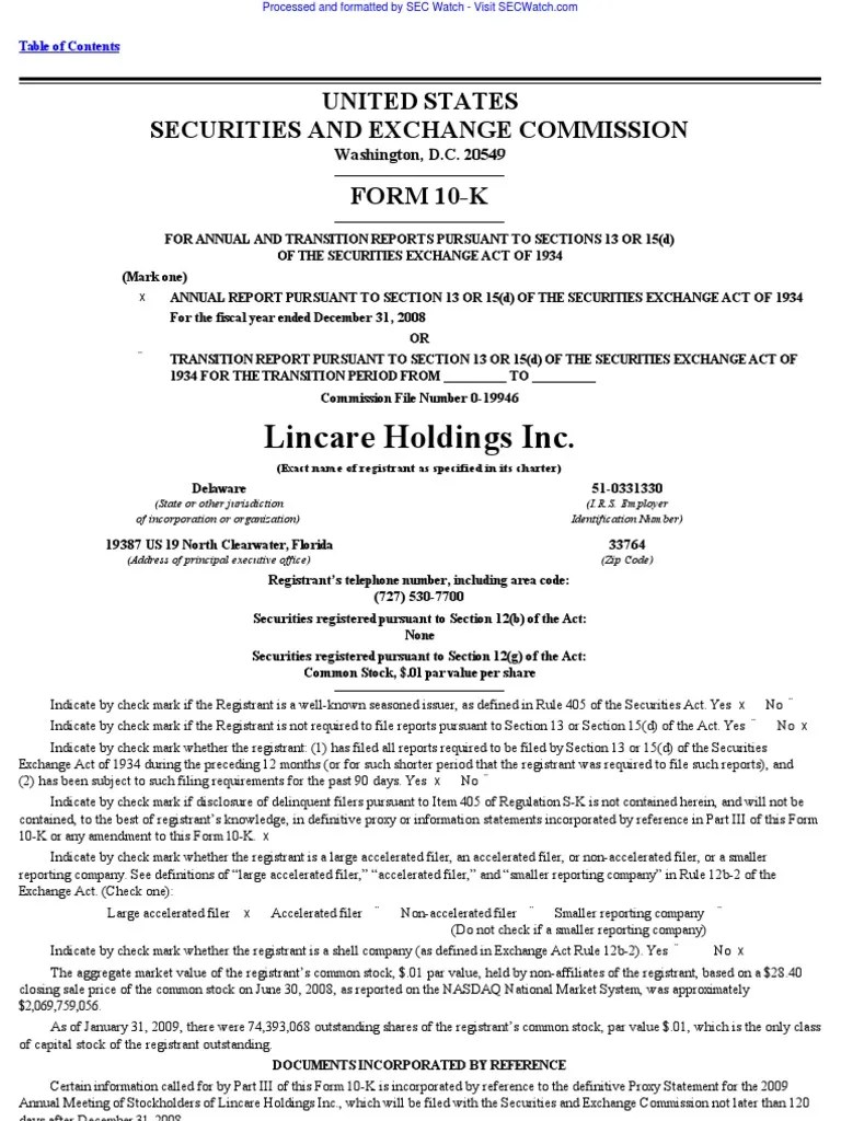 LINCARE HOLDINGS INC 10K (Annual Reports) 20090225 Medicare