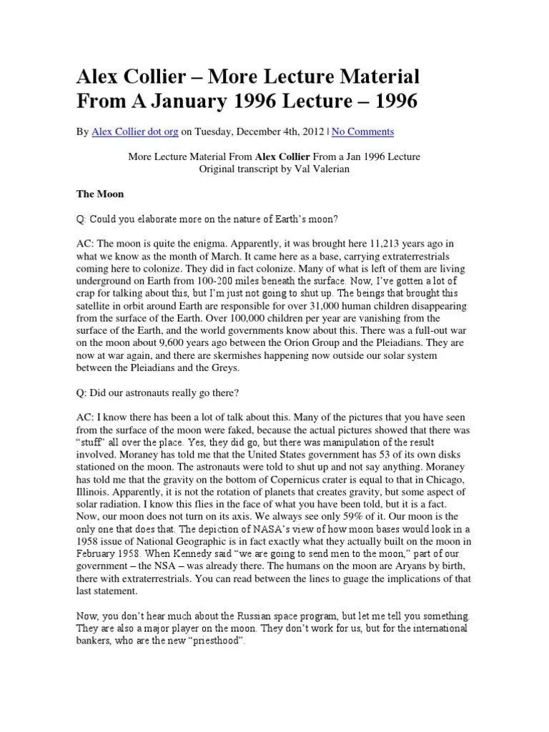 Alex Collier 1996 Moon Earth