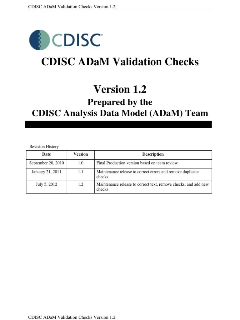 CDISC Adam Validation Checks v1.2 PDF Variable Science