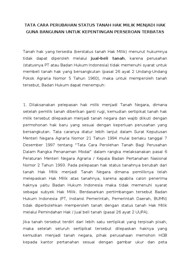 Tata Cara Perubahan Status Tanah Hak Milik Menjadi Hak Guna Bangunan