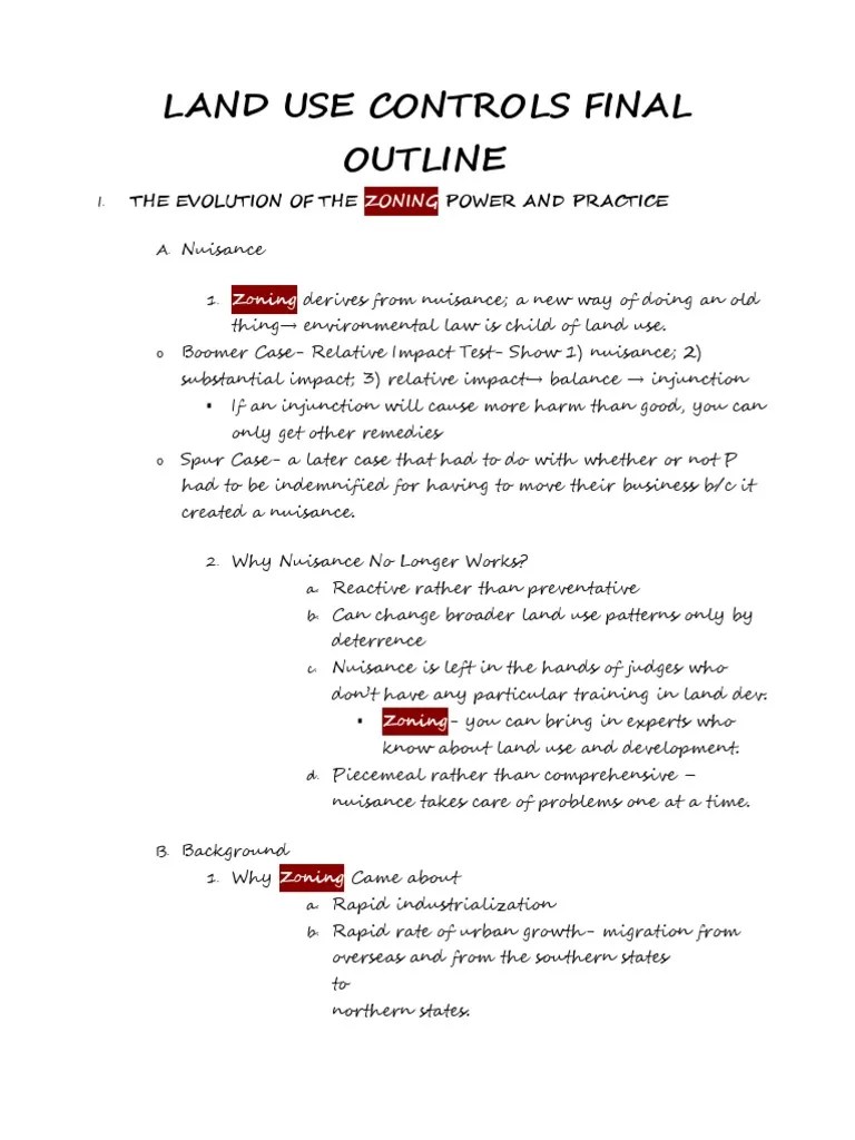 Land Use Controls Final Outline PDF Zoning Due Process Clause