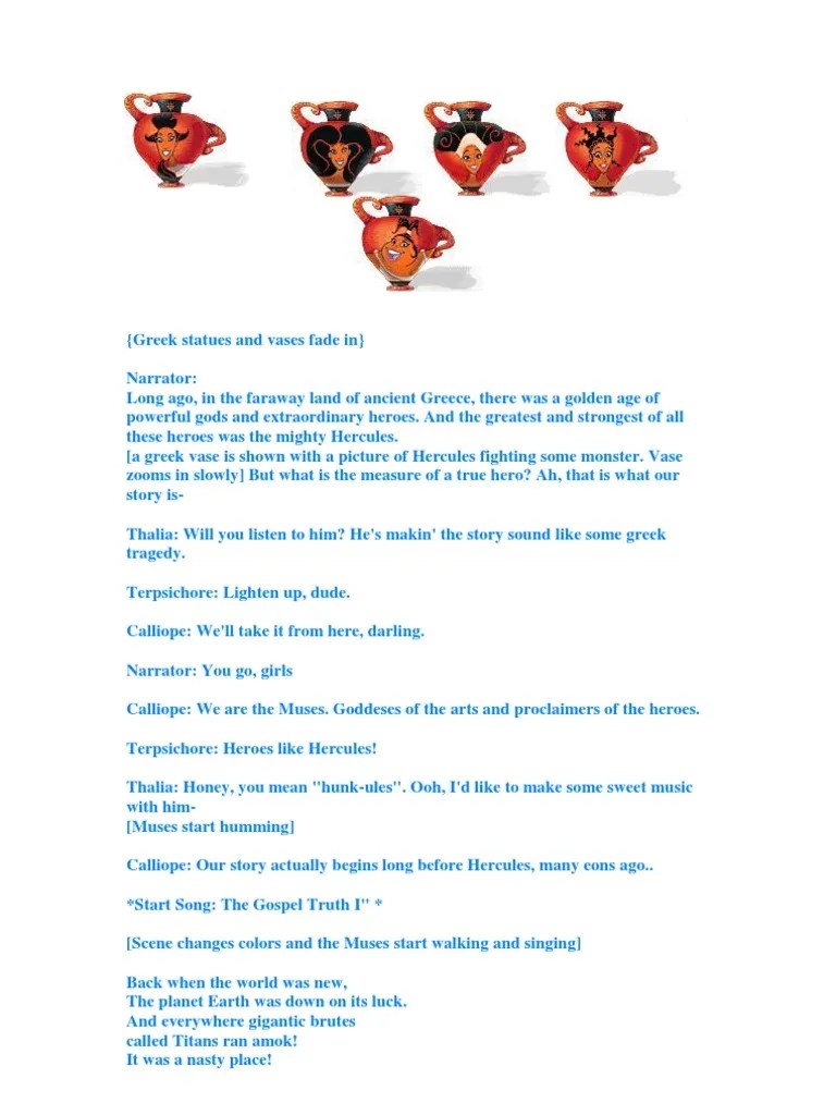 Hercules Disney Script Zeus Hera