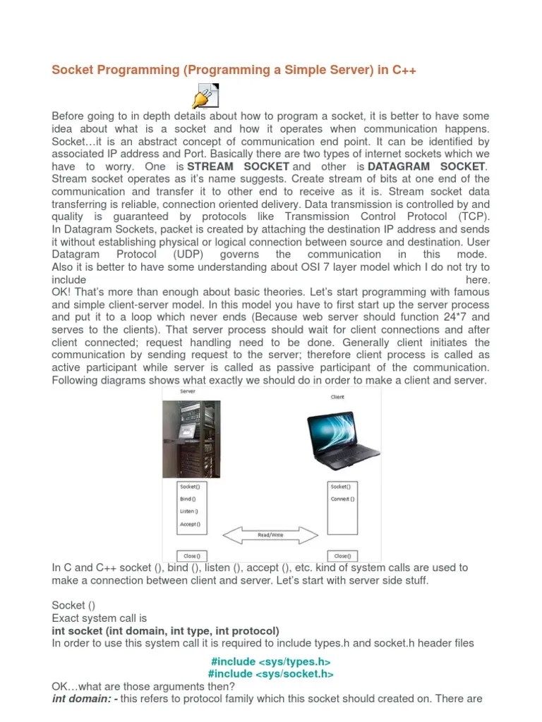Socket Programming (Programming A Simple Server) in C++ Int Socket