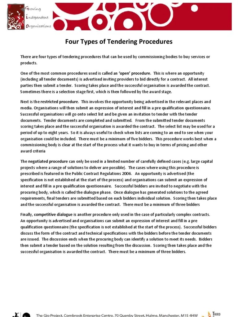 Four Types of Tendering Procedures PDF Business