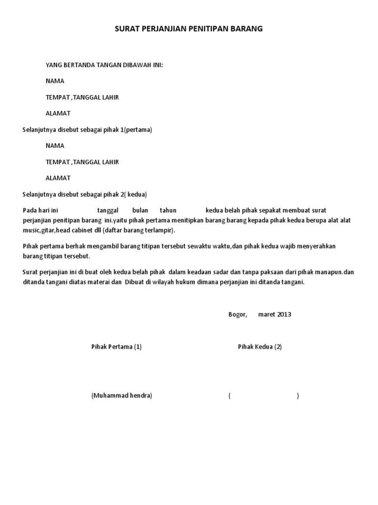 Surat Perjanjian Penitipan Barang | PDF
