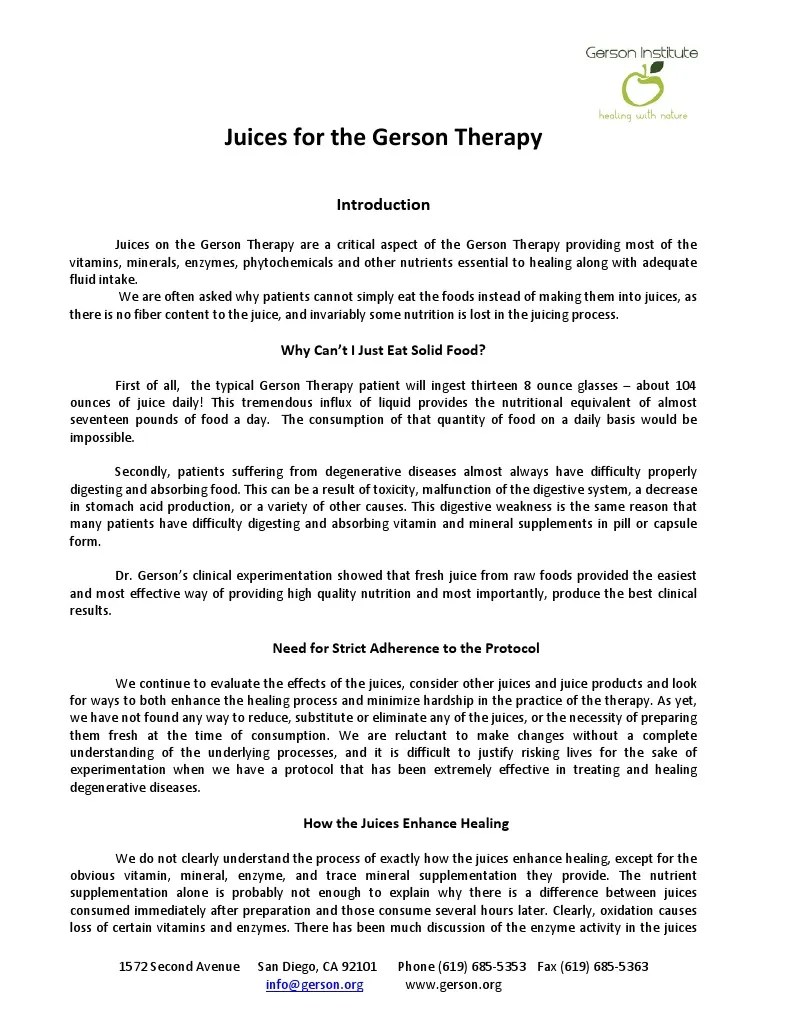 GersonPDF Juices For Gerson Therapy PDF Juice Diet & Nutrition