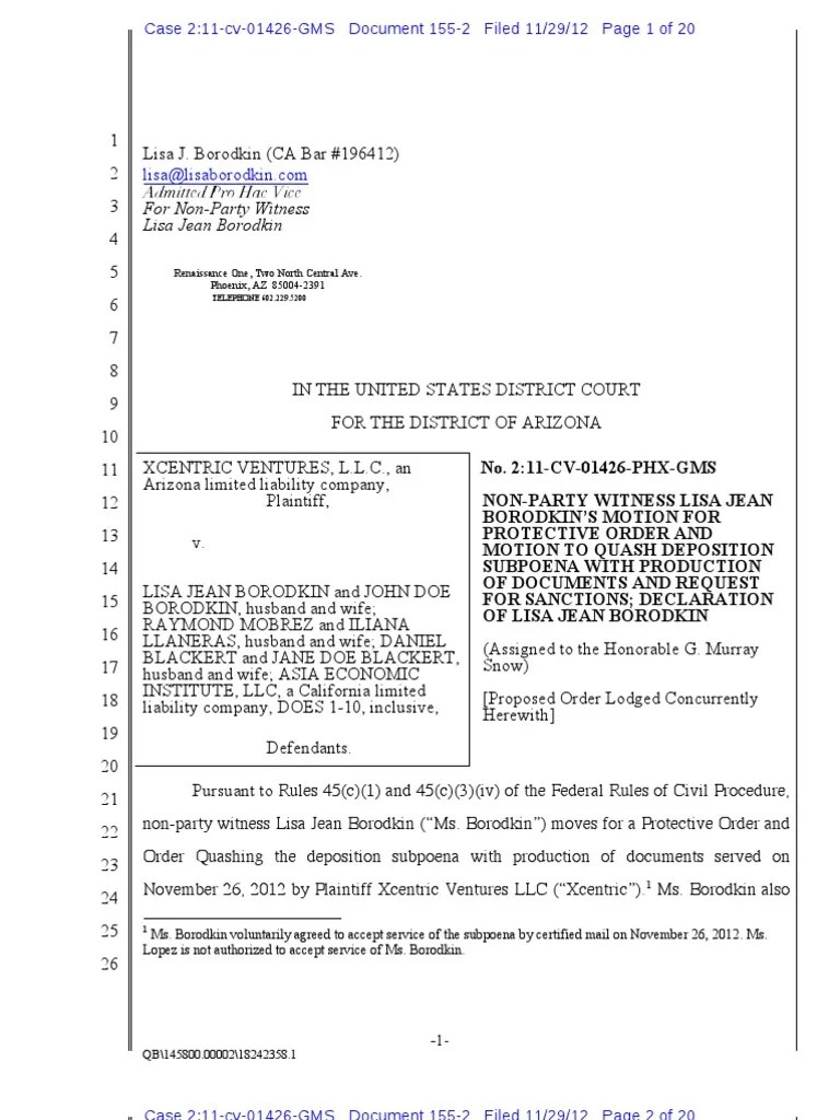 1552 Proposed Motion for Protective Order Deposition (Law) Federal Rules Of Civil Procedure