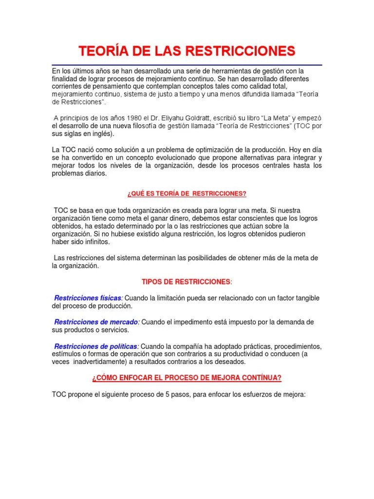 Teoría De Las Restricciones Mercado (economía) Economias
