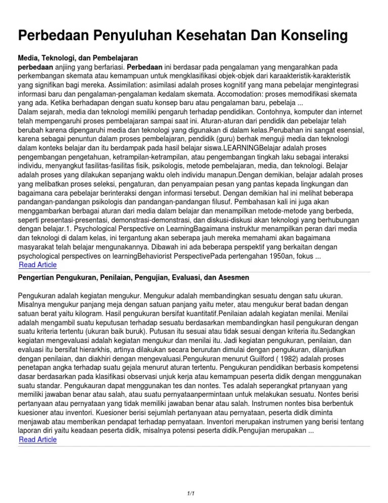 Perbedaan Penyuluhan Kesehatan Dan Konseling | PDF