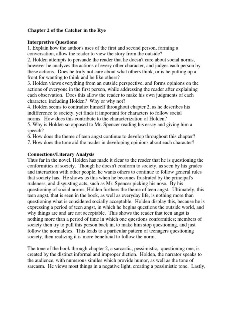 Chapter 2 of the Catcher in the Rye Norm (Social) Narration