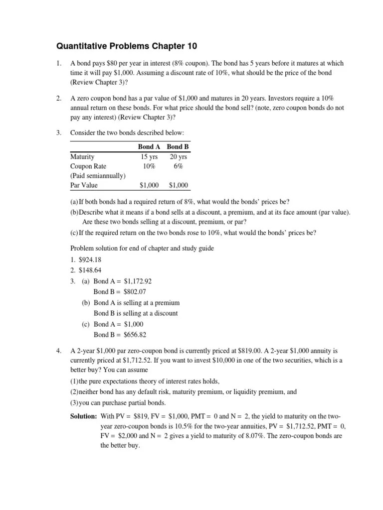 Quantitative Problems Chapter 10 Bonds (Finance) Yield (Finance)