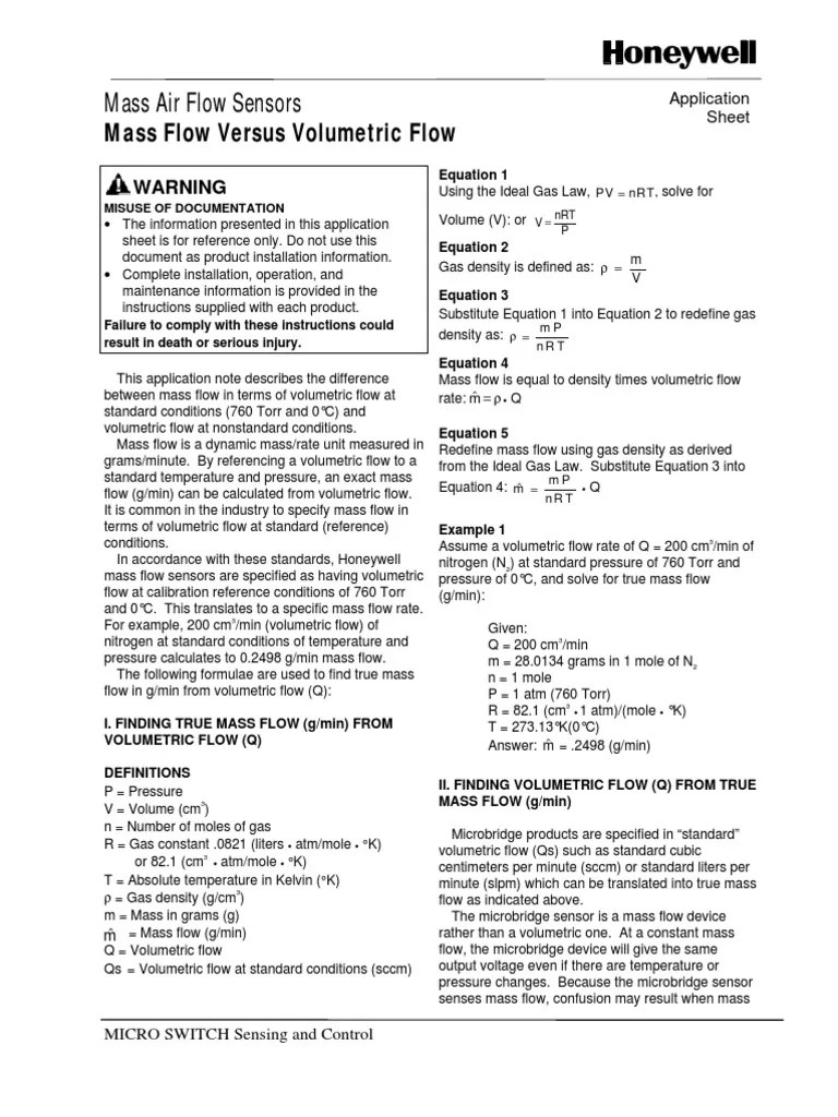 Mass Flow Versus Volumetric Flow PDF | PDF | Volume | Gases