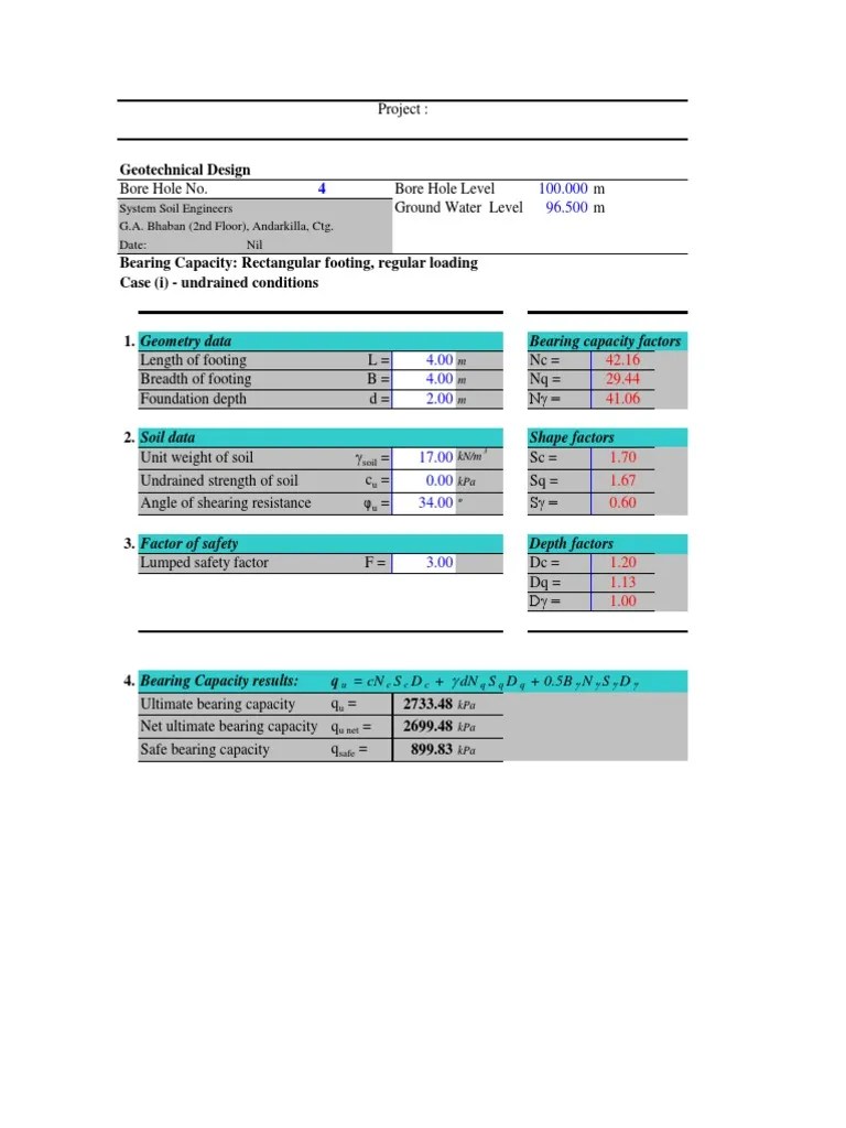 Bearing Capacity Calculation PDF Geotechnical Engineering