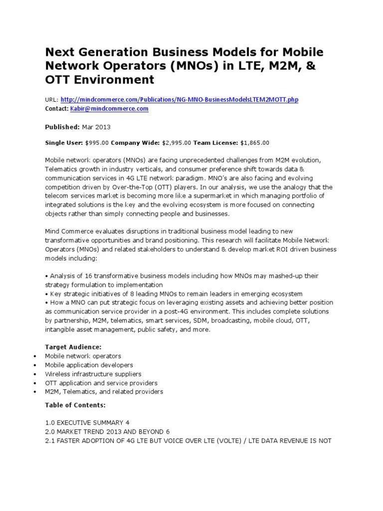Next Generation Business Models For Mobile Network Operators in LTE