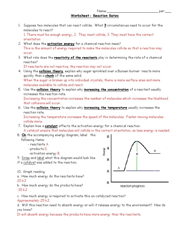 Answers Rates of Reaction