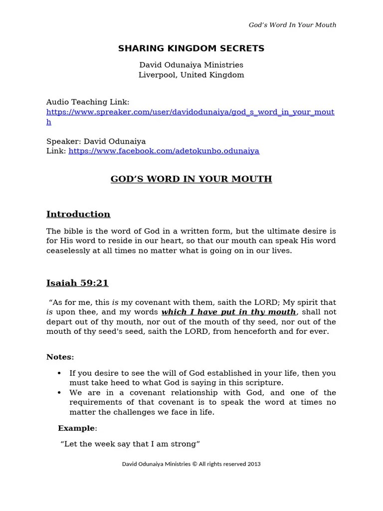 God's Word in Your Mouth PDF Covenant (Biblical) Gospel Of Matthew