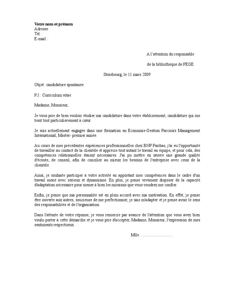 Lettre de Motivation Bibliothèque Universitaire PDF