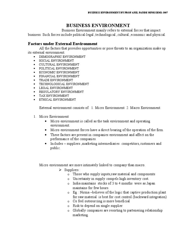 Business Environment Notes