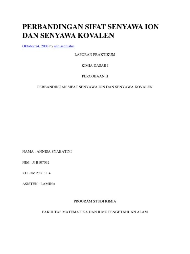 Perbandingan Sifat Senyawa Ion Dan Senyawa | PDF