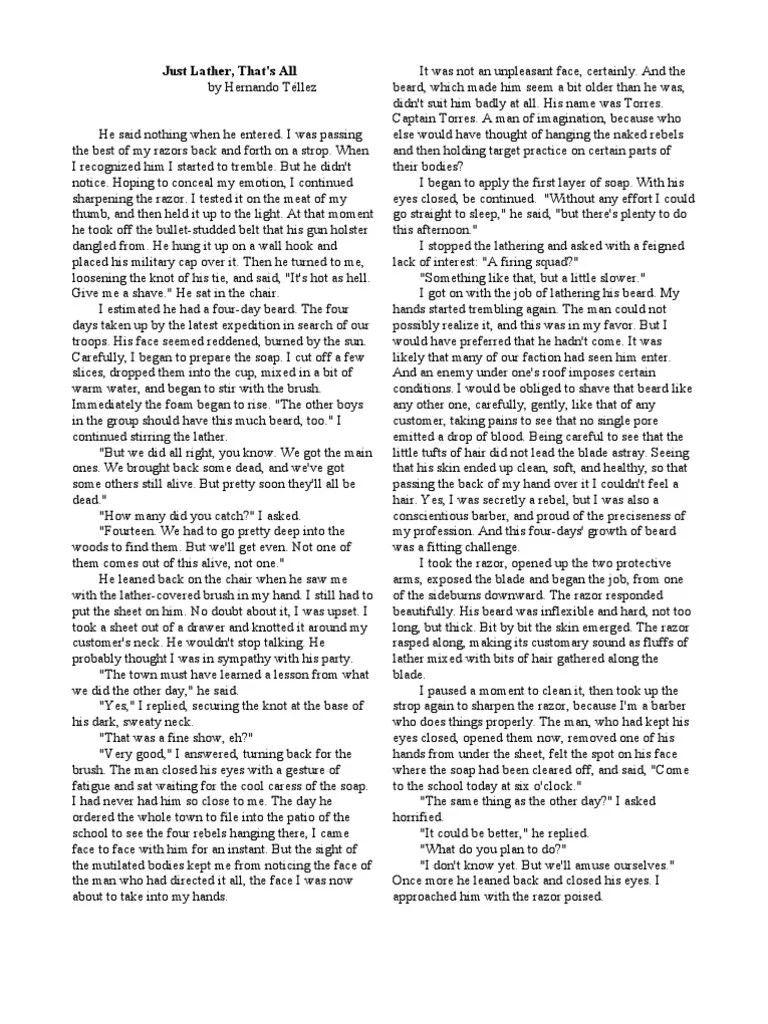 Just Lather That's All by Hernando Tellez PDF Shaving Razor