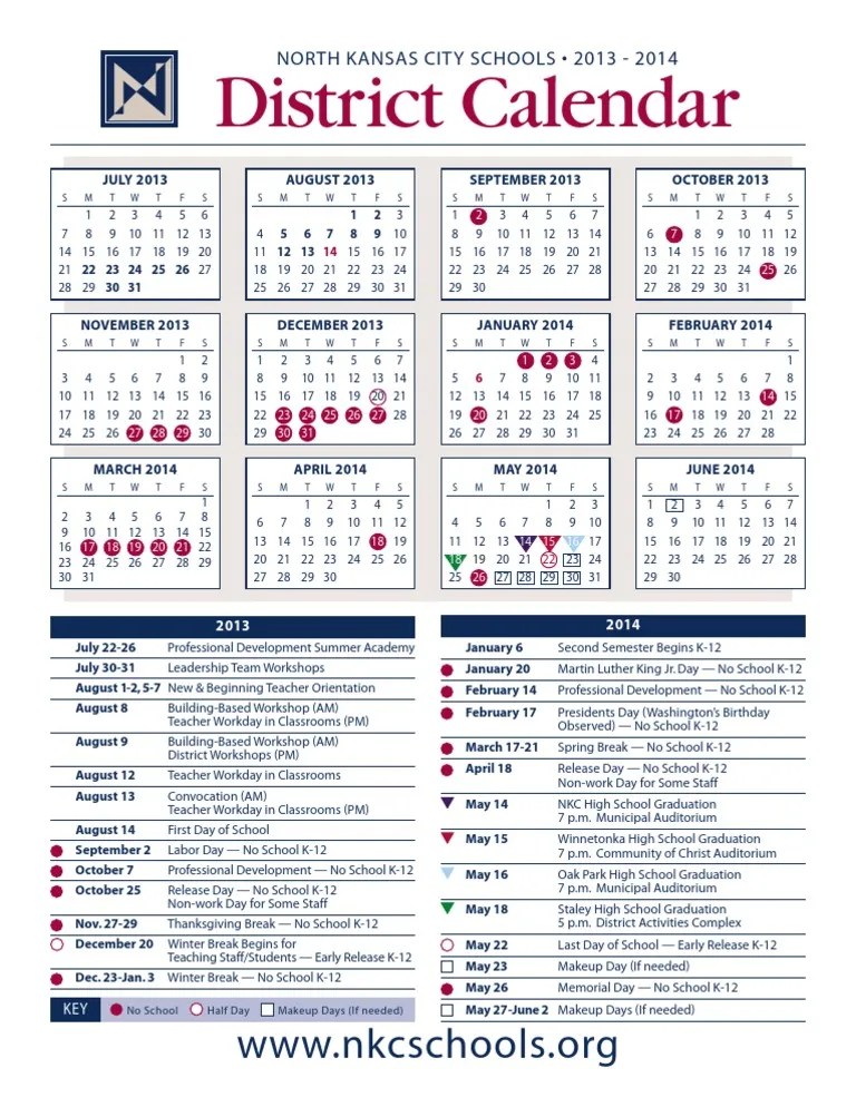 2013 2014 Academic Calendar Color Schools Holidays