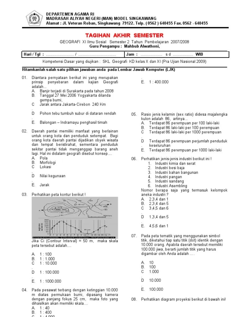 Soal Geografi Xi Ips Dan Kunci Jawaban | PDF