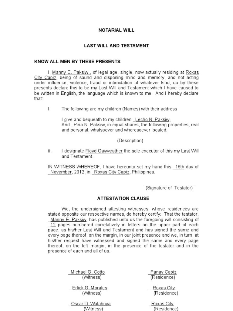 Notarial Will PDF Will And Testament Legal Documents