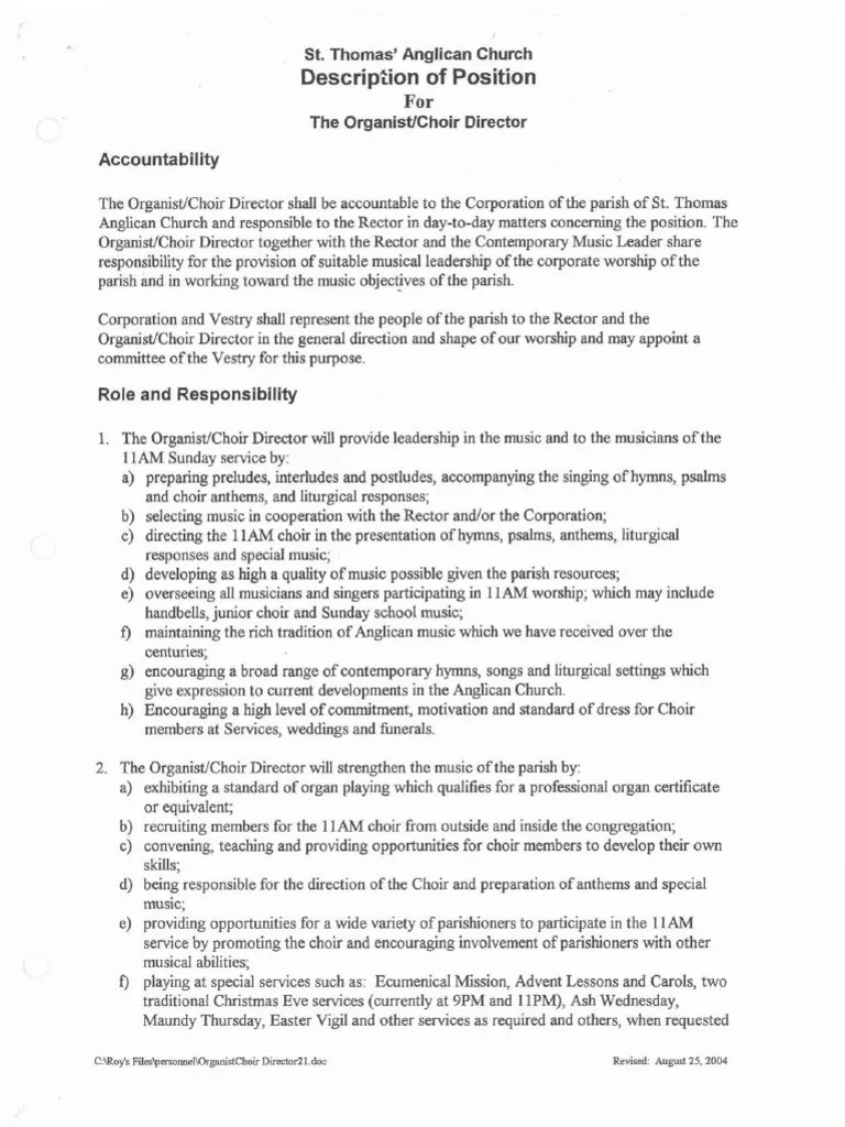Organistchoir Director Job Description Anglicanism Choir