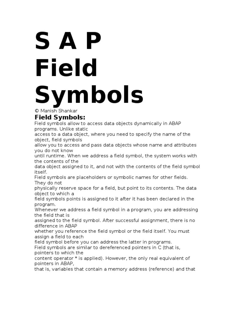 Abap Field Symbol Details Data Type Pointer Programming)