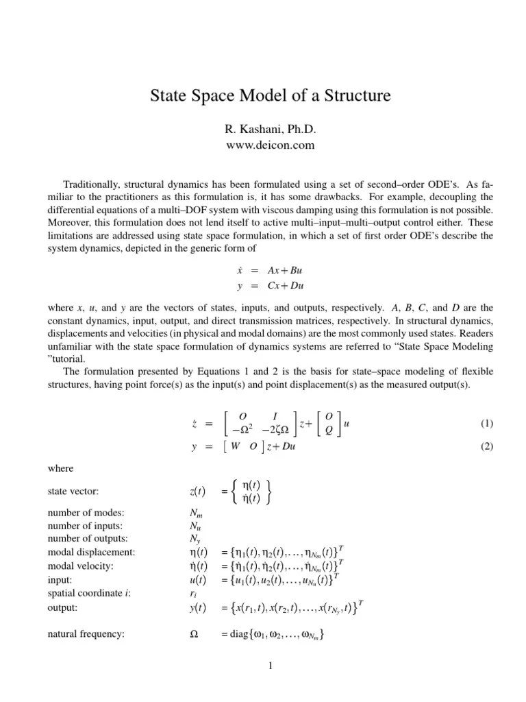 State Space Model of a Sructure Eigenvalues And Eigenvectors Linear Algebra