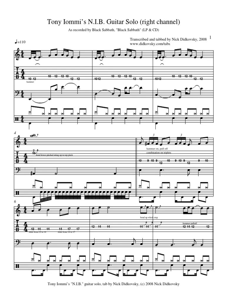 Nib Black Sabbath Tabs