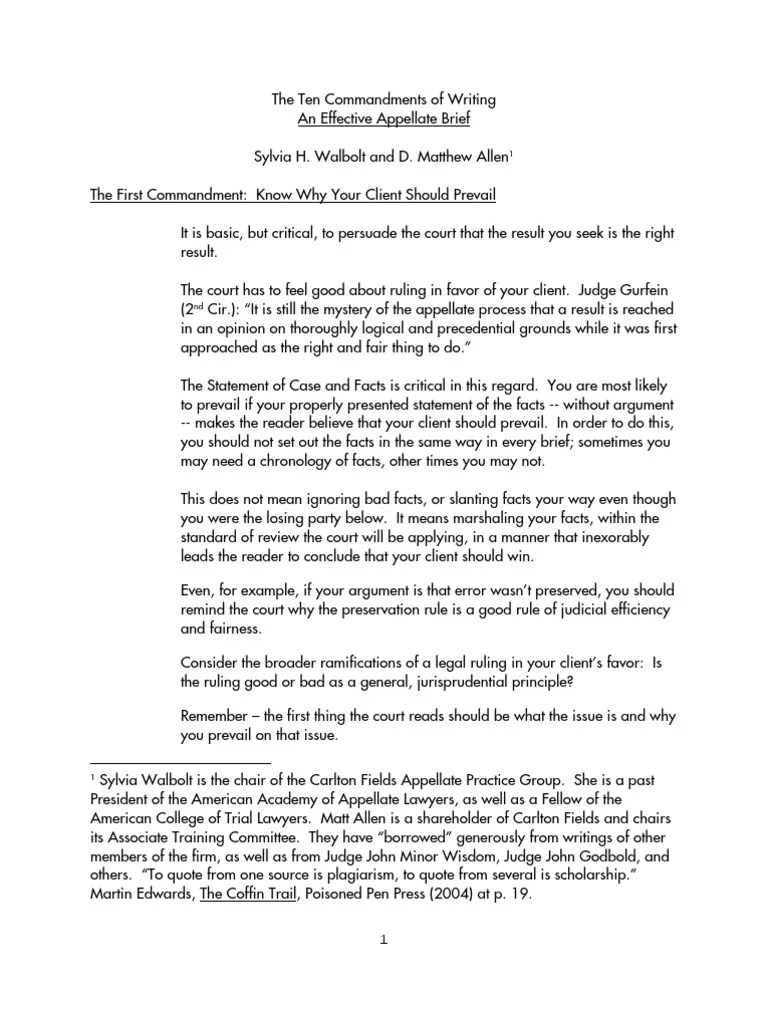 The Ten Commandments of Writing an Appellate Brief Informe (Derecho