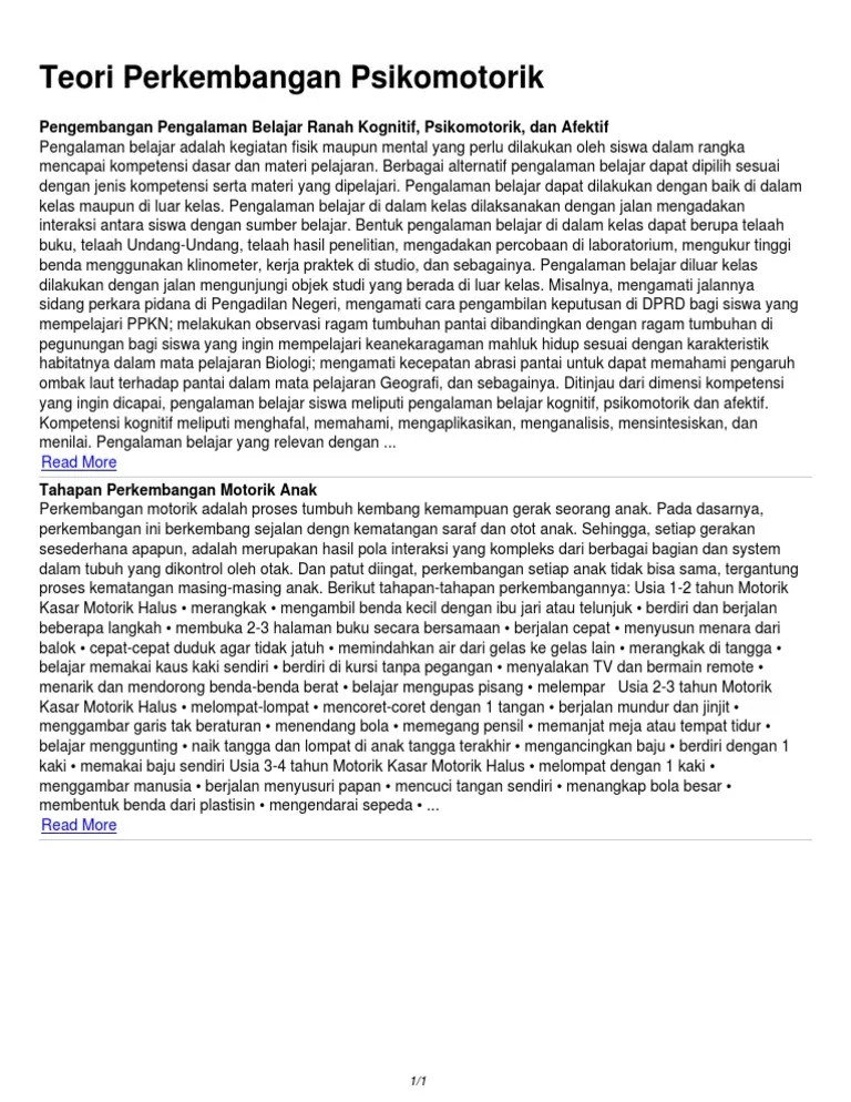 Teori Perkembangan Psikomotorik Pengembangan Pengalaman Belajar Ranah
