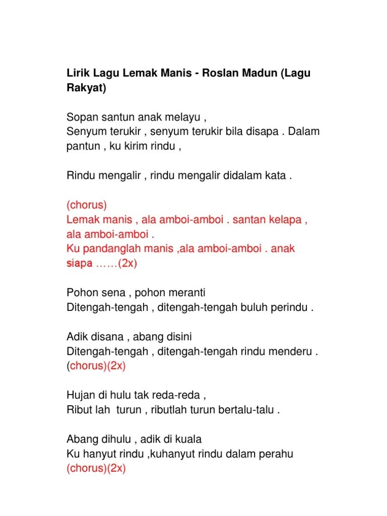 Lirik Lagu Lemak Manis | PDF