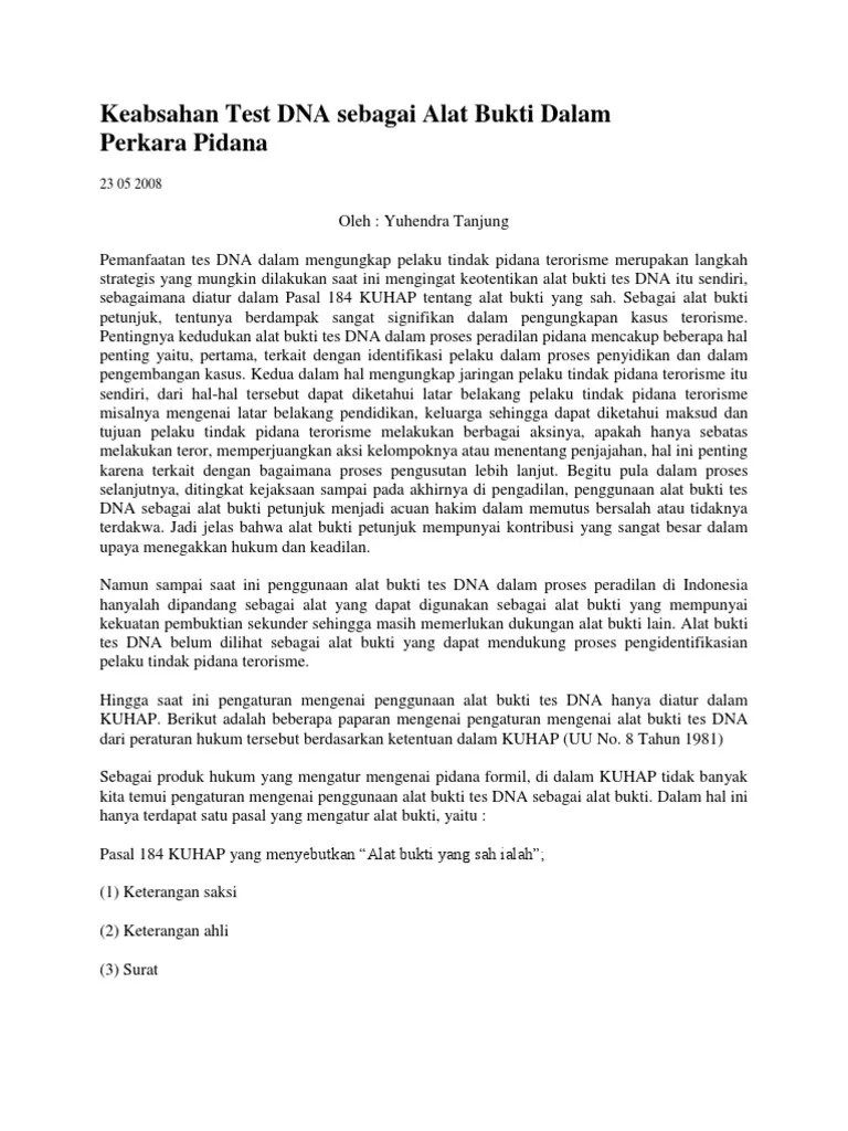 Keabsahan Test DNA Sebagai Alat Bukti Dalam Perkara | PDF