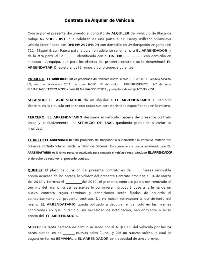 Contrato Alquiler Taxi Alquiler Regulación