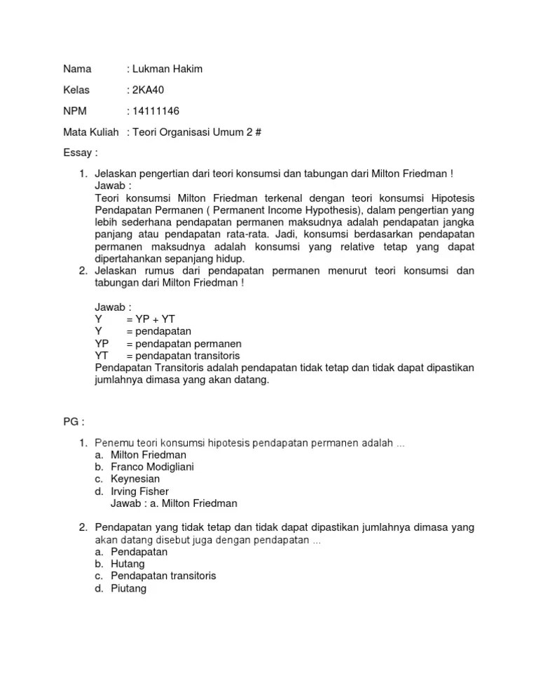 Contoh Soal Milton Friedman
