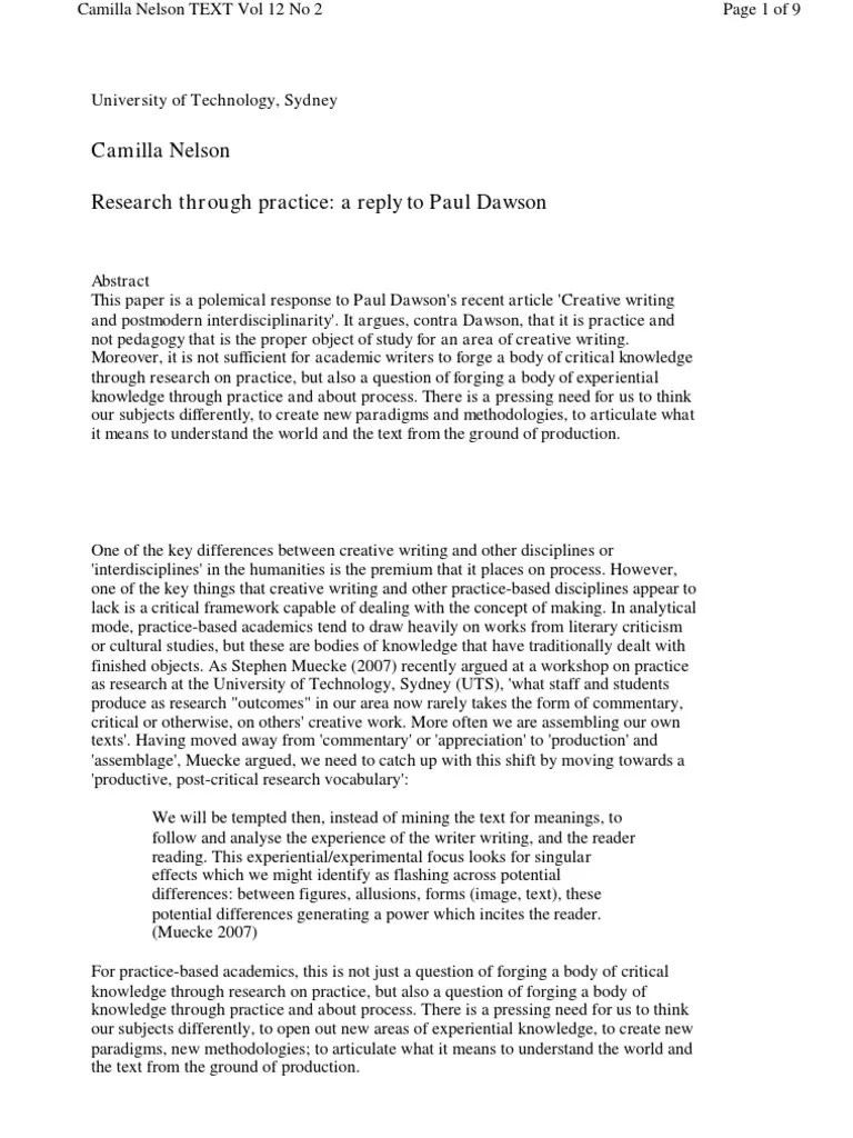 A Reply To Paul Dawson PDF Discipline (Academia) Interdisciplinarity