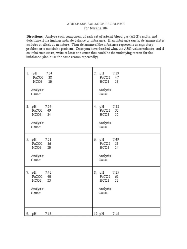 ABG Practice Problems for N304 Intensive Care Medicine Clinical