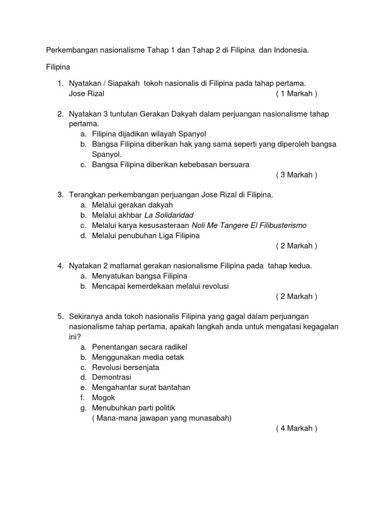Perkembangan Nasionalisme Tahap 1 Dan Tahap 2 Di Filipina Dan Indonesia |  PDF