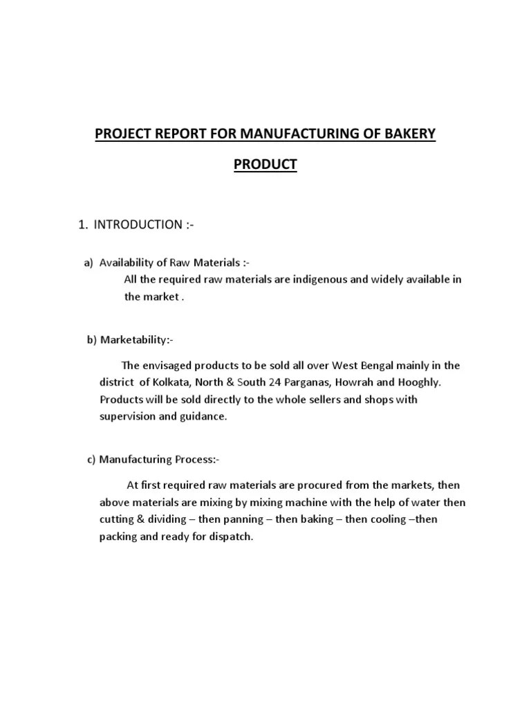 Project Report for Manufacturing of Bakery Bakery Baking Free 30