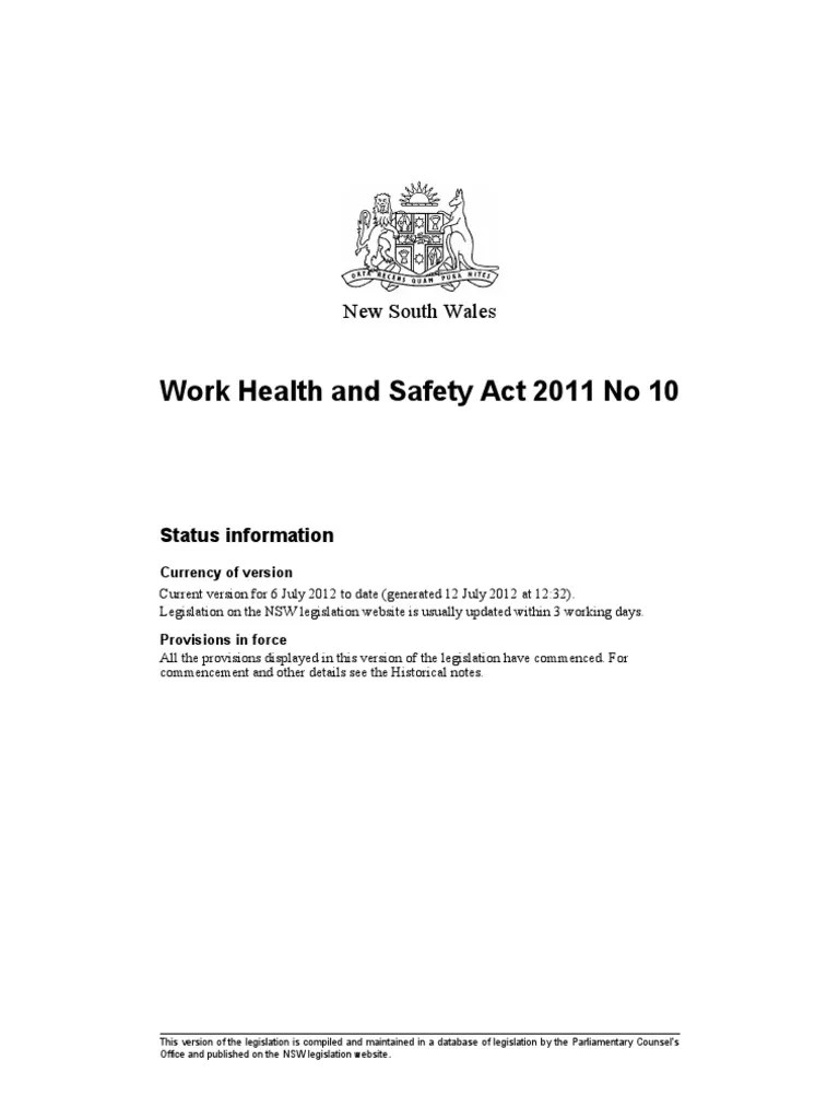 NSW WHS Act 2011 PDF Occupational Safety And Health Safety