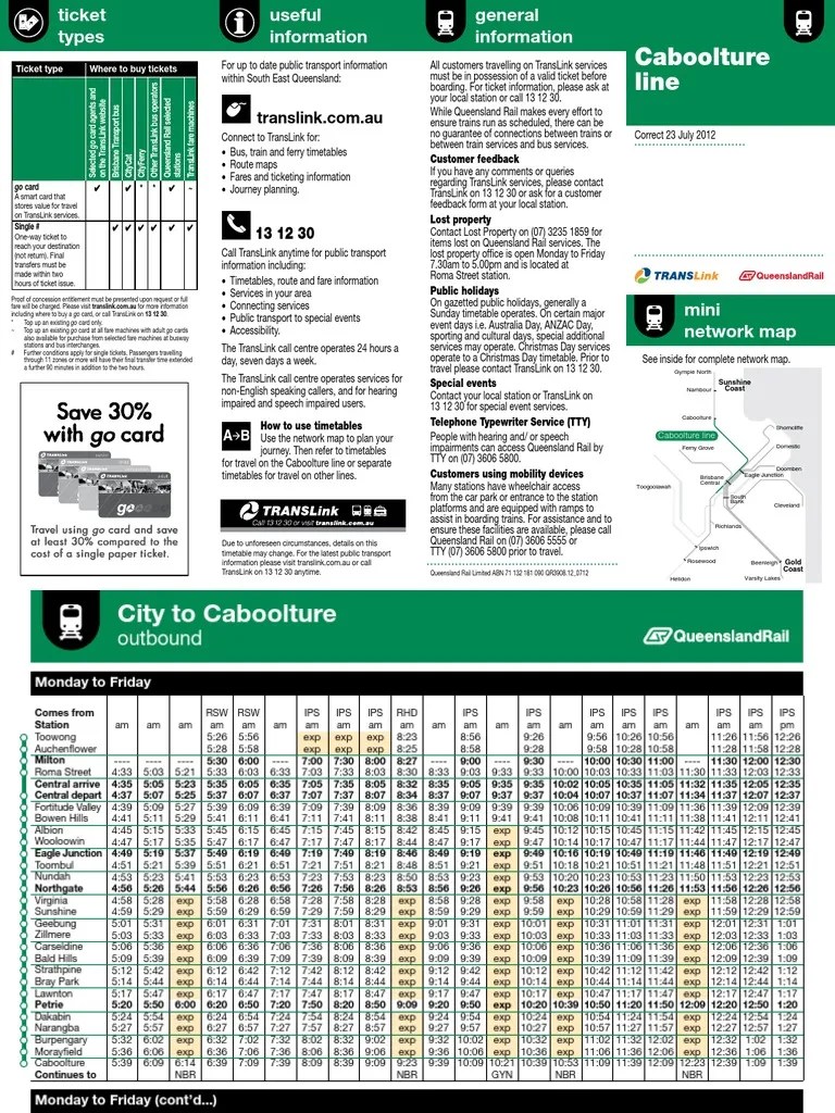 Train Timetable Caboolture Line Sustainable Transport Queensland