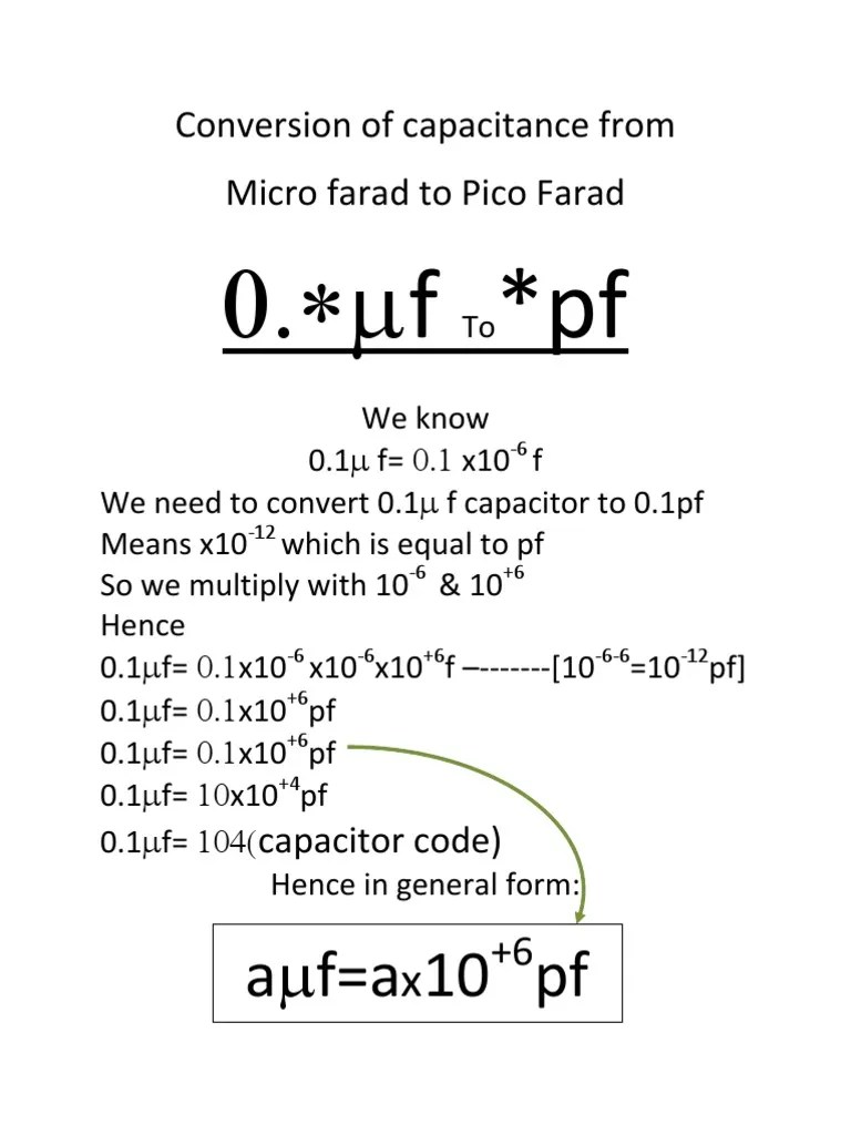 Conversion of Capacitance From Micro Farad To Pico Farad PDF