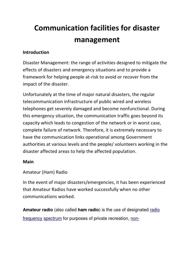Communication Facilities for Disaster Management Amateur Radio