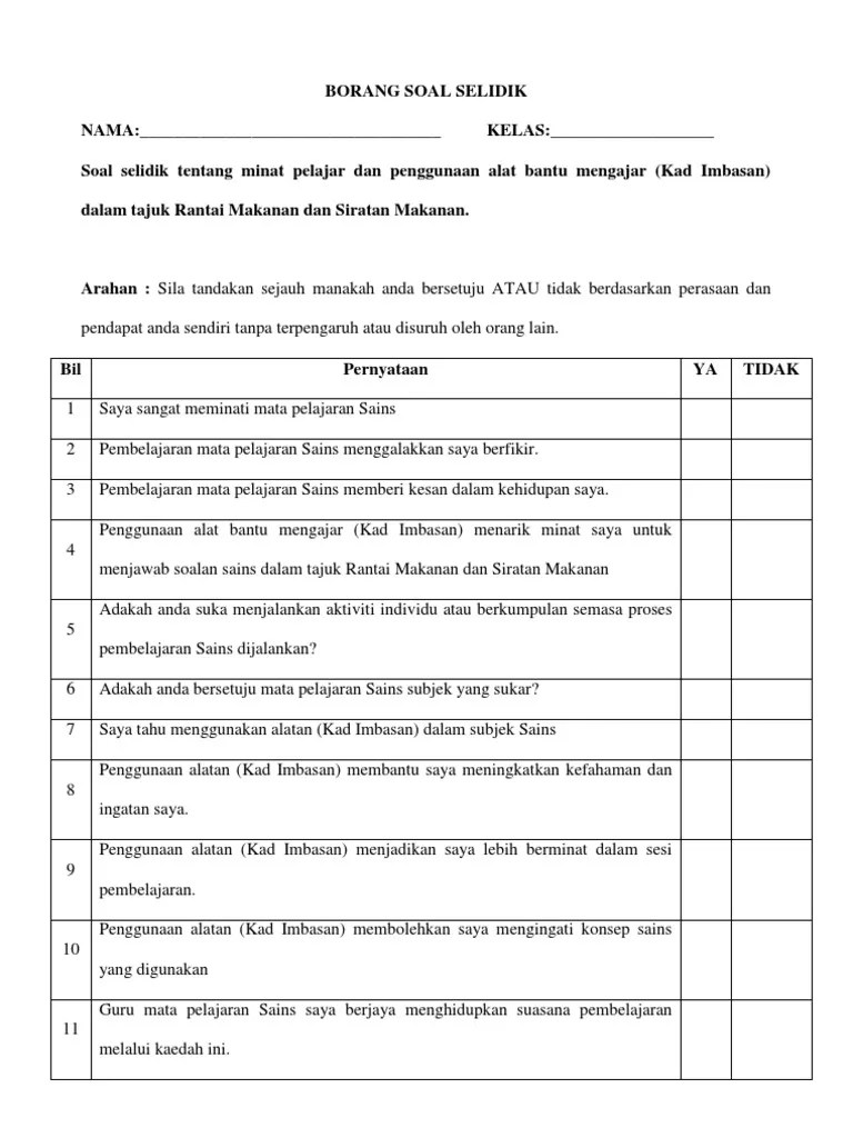 Borang Soal Selidik Merokok MOshims Contoh Borang Soal Selidik