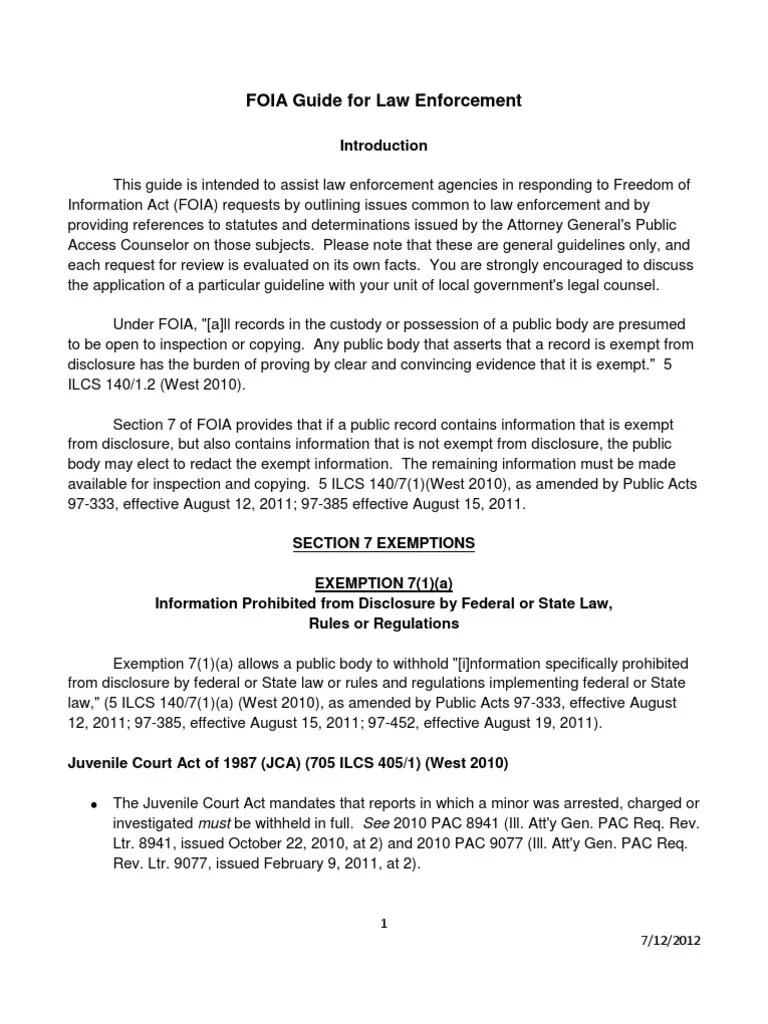 Illinois Attorney General FOIA Guide For Law Enforcement PDF Freedom Of Information Act