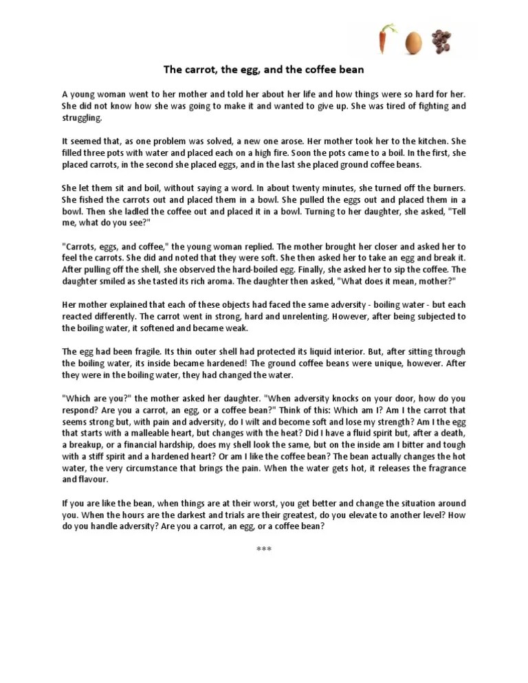 The carrot, the egg, and the coffee bean Coffee